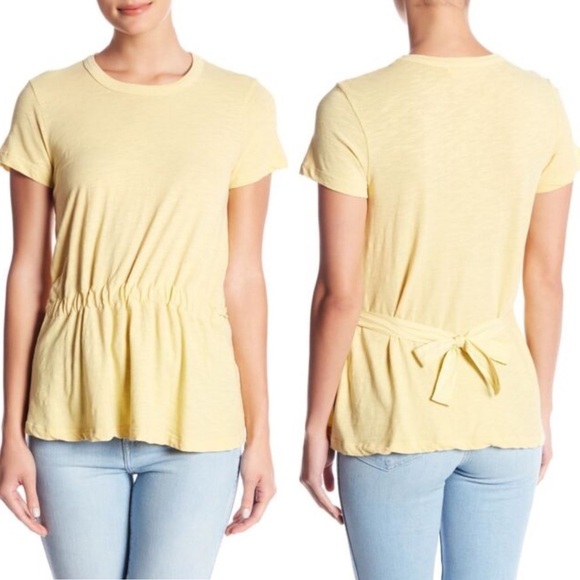 Stateside Drawstring Ruched Front Crew Neck Short Sleeve Shirt in Yellow X-Small - Picture 1 of 5